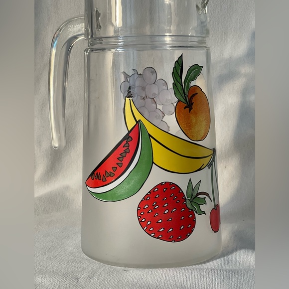 Vintage frosted Glass Pitcher Fruit Themed,  made in France - Picture 4 of 9